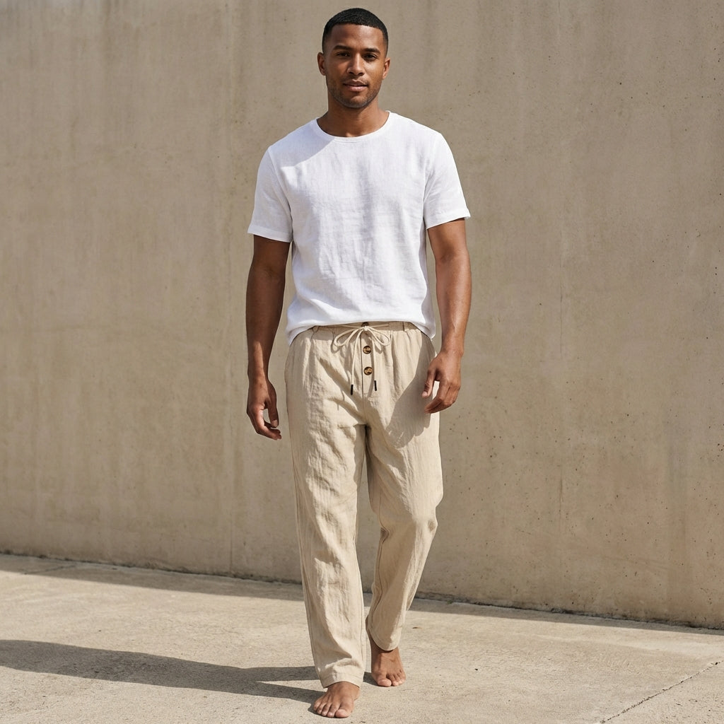 Comfortable Loose Fit Cotton Trousers with Button Waist - Nocini