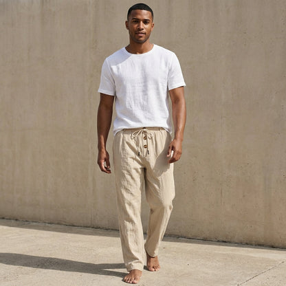 Comfortable Loose Fit Cotton Trousers with Button Waist - Nocini