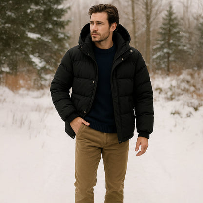Warm Waterproof Men's Down Hooded Parka Jacket