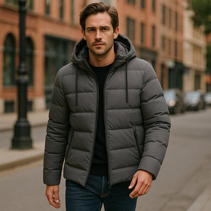 Waterproof Men's Puffer Jacket - Warm Hooded Winter Coat