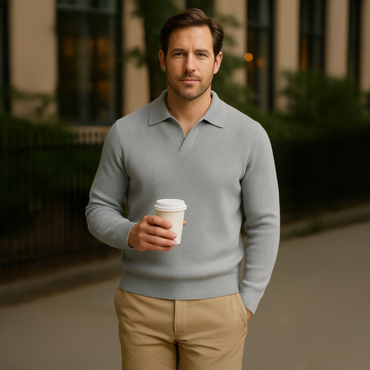 Classic Mens Crew Neck Knitted Polo Sweater