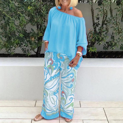 Ladies' Cropped Top and Wide Leg Pants Set