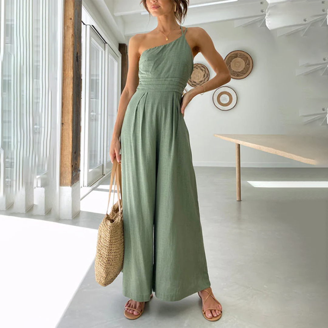 Women's Sleeveless Wide Leg Jumpsuit Comfortable One Shoulder Design