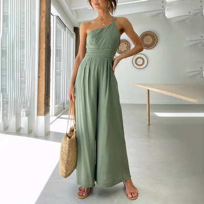 Women's Sleeveless Wide Leg Jumpsuit Comfortable One Shoulder Design