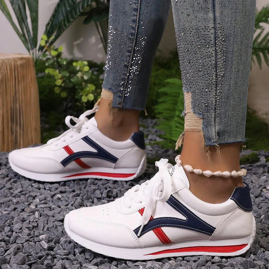 Soft White Stripe Ladies Sneakers - Nocini