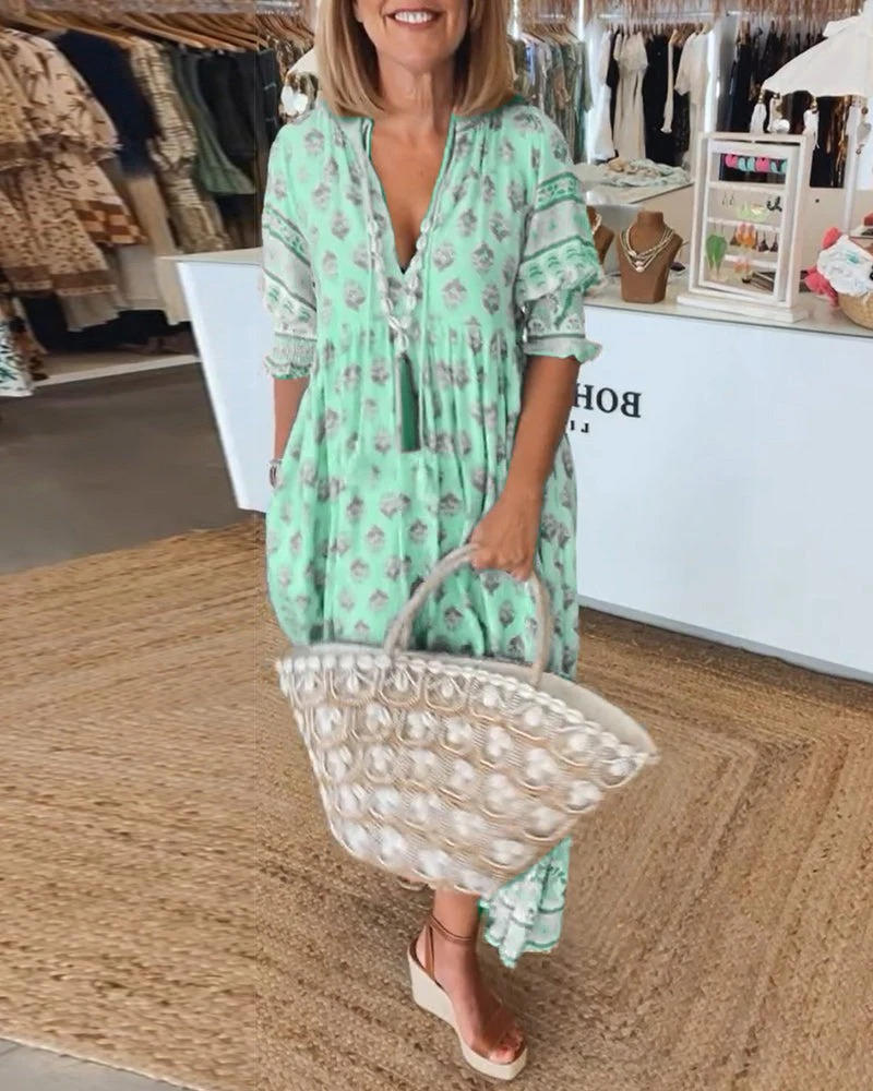 Casual Floral V Neck Sundress for Women