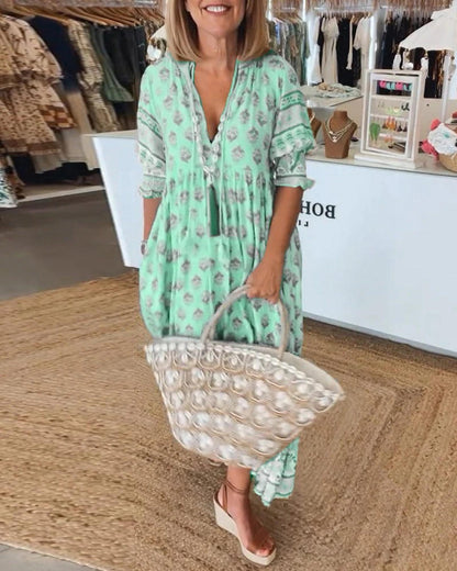 Casual Floral V Neck Sundress for Women