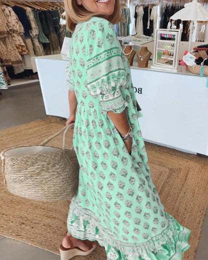 Casual Floral V Neck Sundress for Women