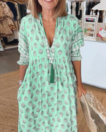 Casual Floral V Neck Sundress for Women