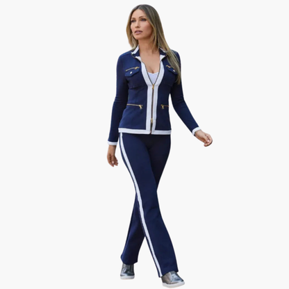 Colorblock Zip Up Jacket and Pant Suit