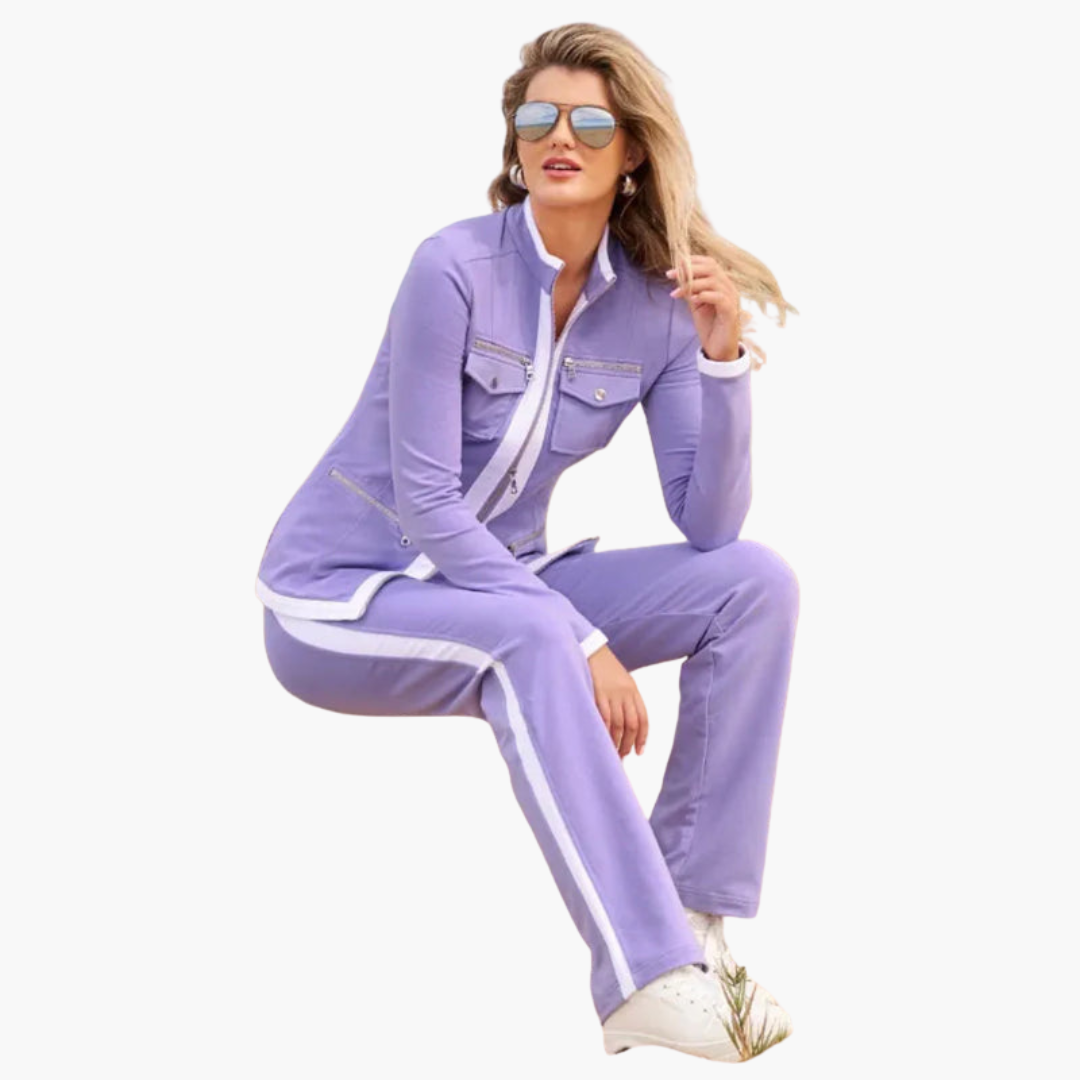 Colorblock Zip Up Jacket and Pant Suit