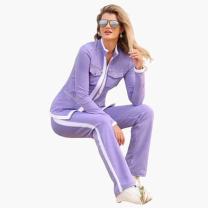 Colorblock Zip Up Jacket and Pant Suit