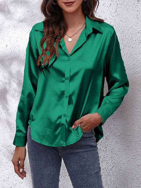 Elegant Women's Silk V-Neck Blouse Shirt
