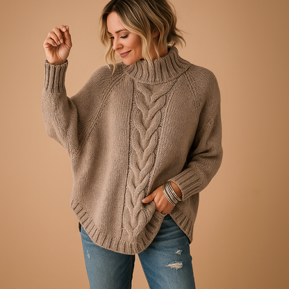 Women's long chunky knit sweater with a relaxed fit, perfect for layering, casual outings, and staying warm during cold winter days.