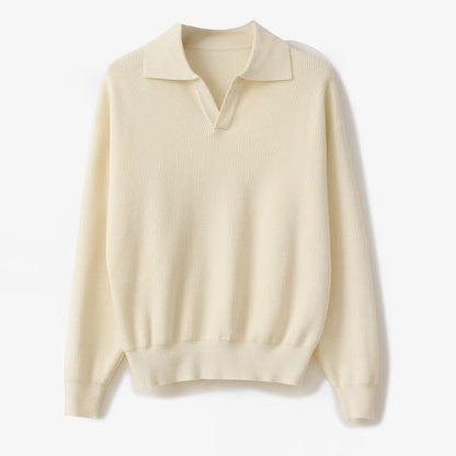 Comfortable Mens Polo Sweater Long Sleeve Ribbed Cuffs
