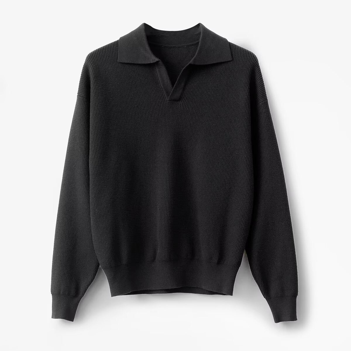 Comfortable Mens Polo Sweater Long Sleeve Ribbed Cuffs - Nocini