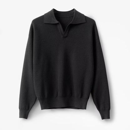 Comfortable Mens Polo Sweater Long Sleeve Ribbed Cuffs - Nocini