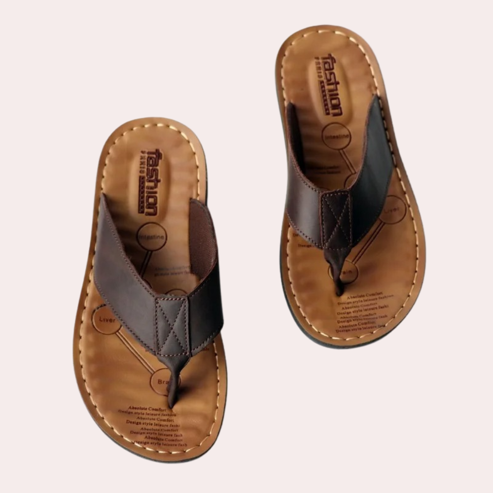 Comfortable Men's Genuine Leather Slides - Olytrend