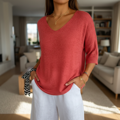 Comfortable V-neck Women's Blouse - Pexav