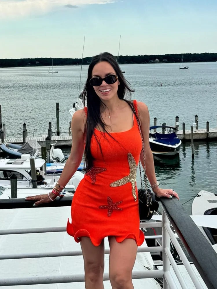 Short Sleeveless Mini Dress with Star Details