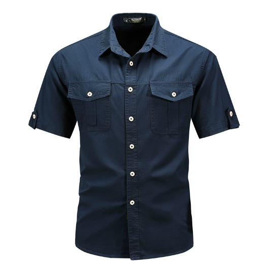 Casual Men's Short Sleeve Collar Shirt with Pockets