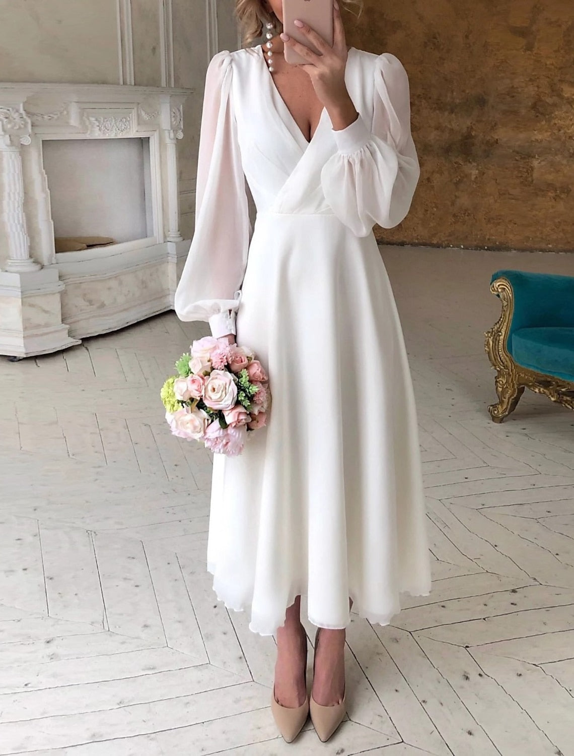Elegant Midi Wedding Guest Dress for Women - Nocini