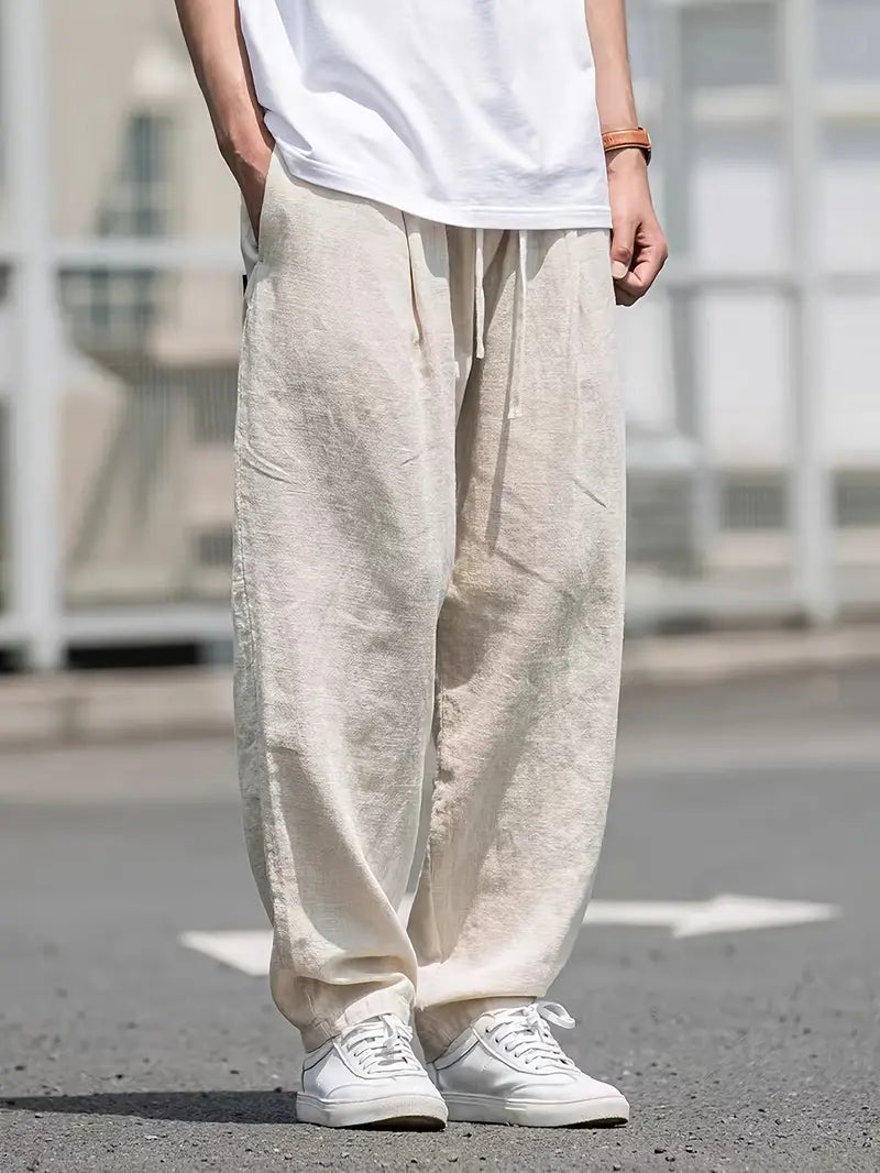 Relaxed Fit Men's Linen Drawstring Pants - Nocini