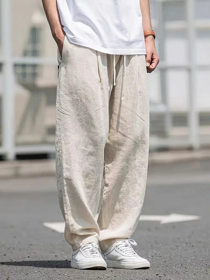 Relaxed Fit Men's Linen Drawstring Pants - Nocini