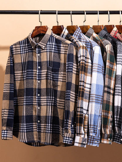 Classic Plaid Dress Shirt for Men with Pocket