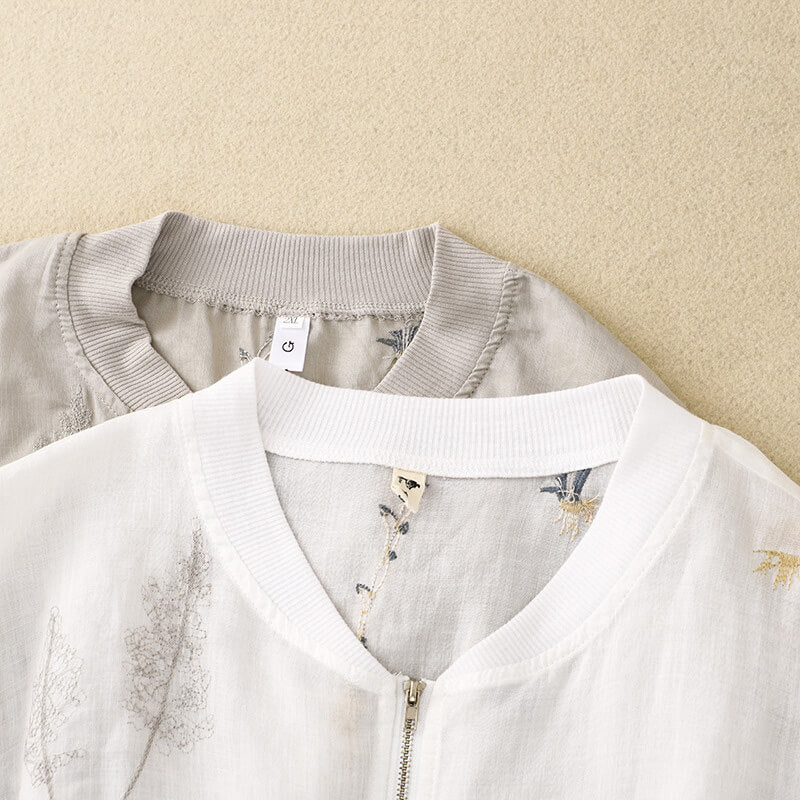 Casual Floral Embroidered Bomber Jacket