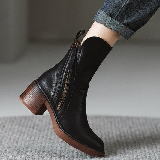 Classic Leather High Heel Ankle Boots - Nocini