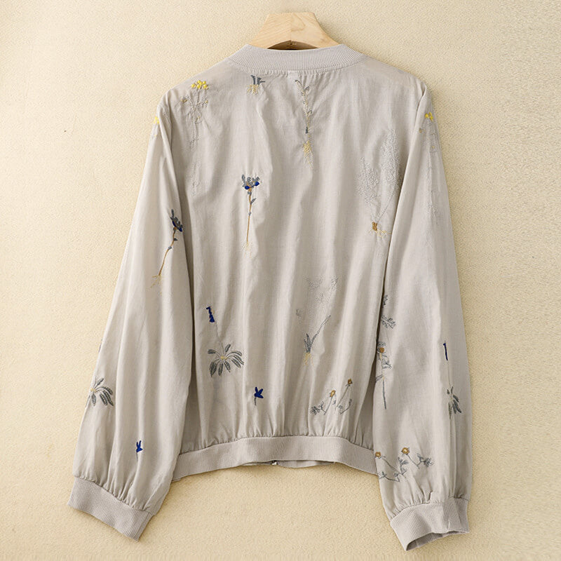 Casual Floral Embroidered Bomber Jacket