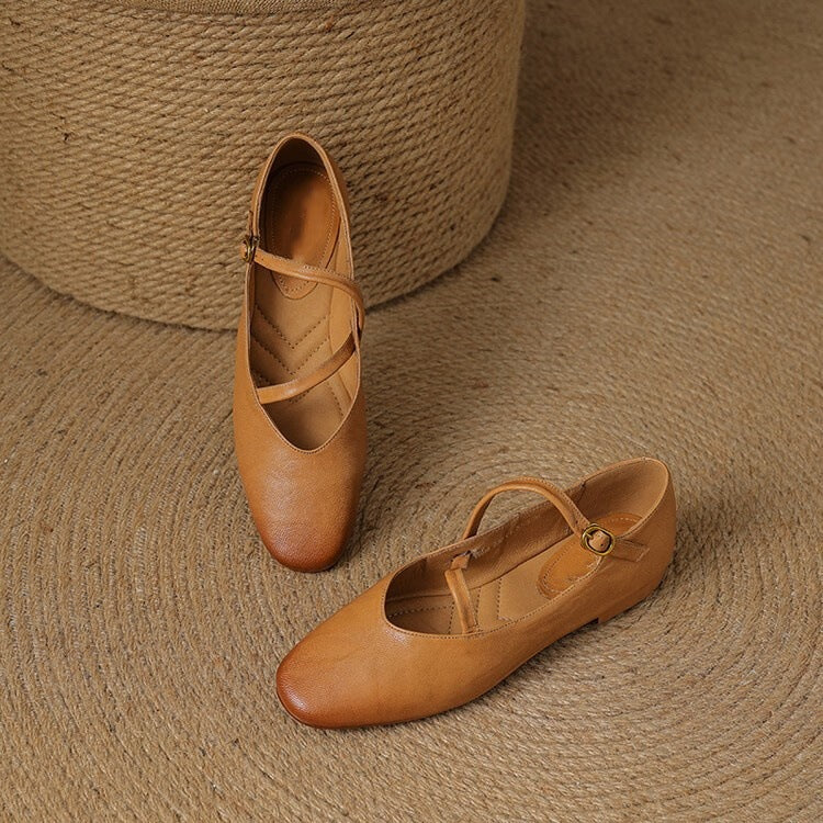 Comfortable Round Toe Strap Ballet Flats for Women