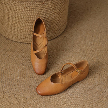 Comfortable Round Toe Strap Ballet Flats for Women
