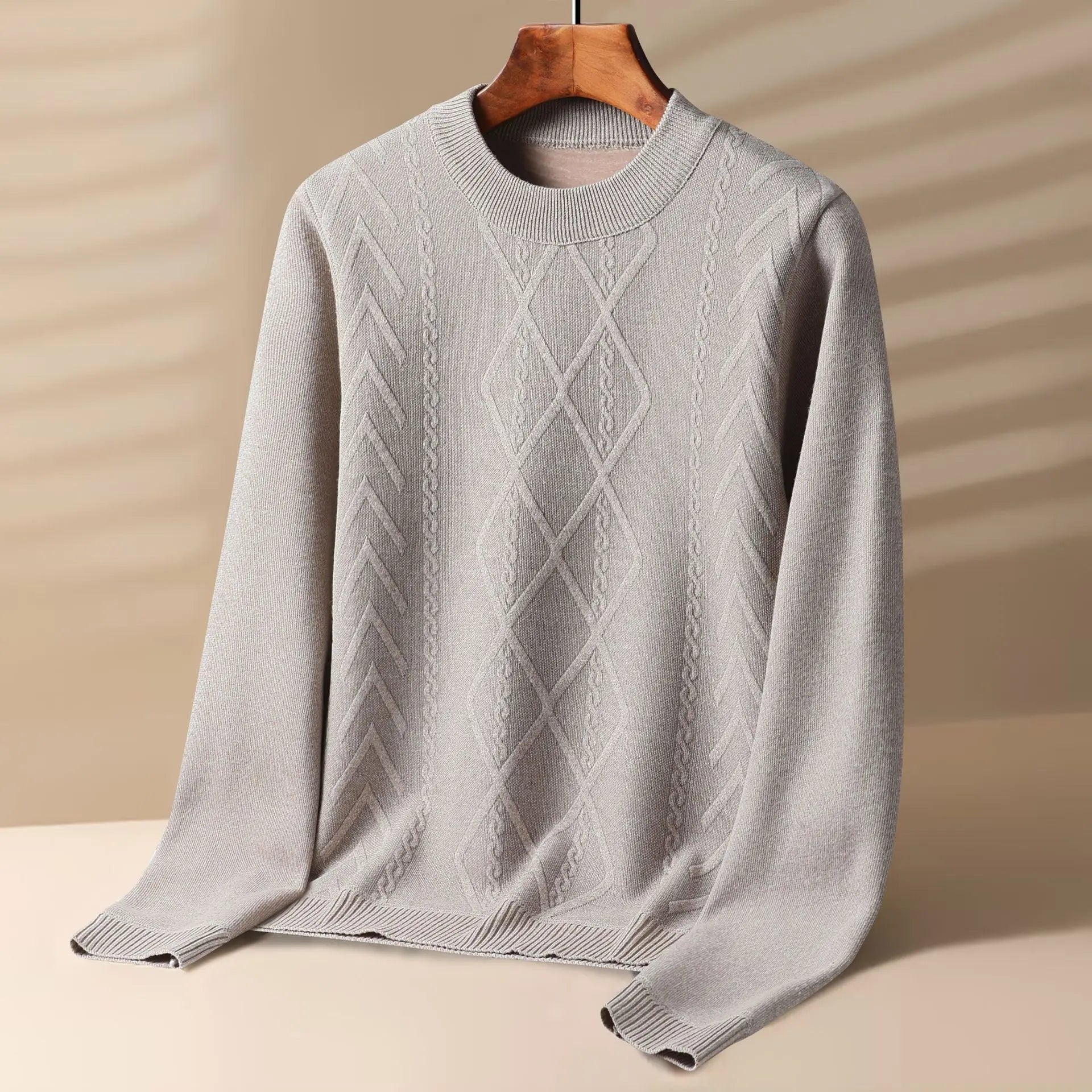 Classic Fit Men's Cable Knit Crew Neck Sweater - Nocini