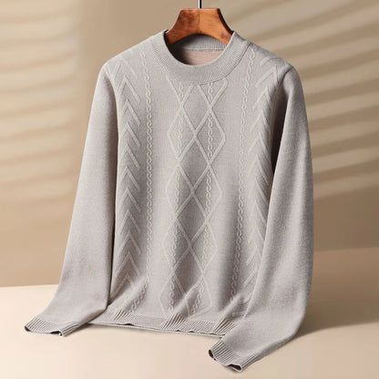 Classic Fit Men's Cable Knit Crew Neck Sweater - Nocini