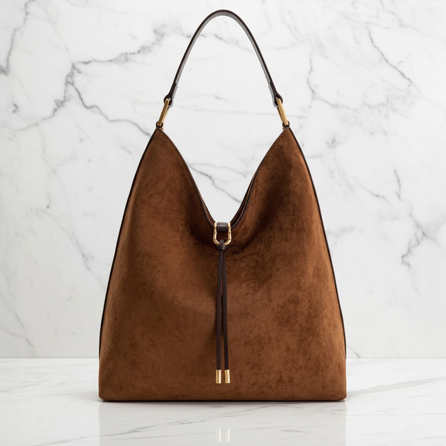 Chic Drawstring Tote Bag | Gold Accent Shoulder Bag - Nocini