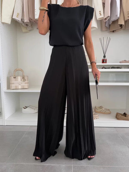 Women's Tank Off Shoulder Crop Top and Flowy Wide Leg Pants