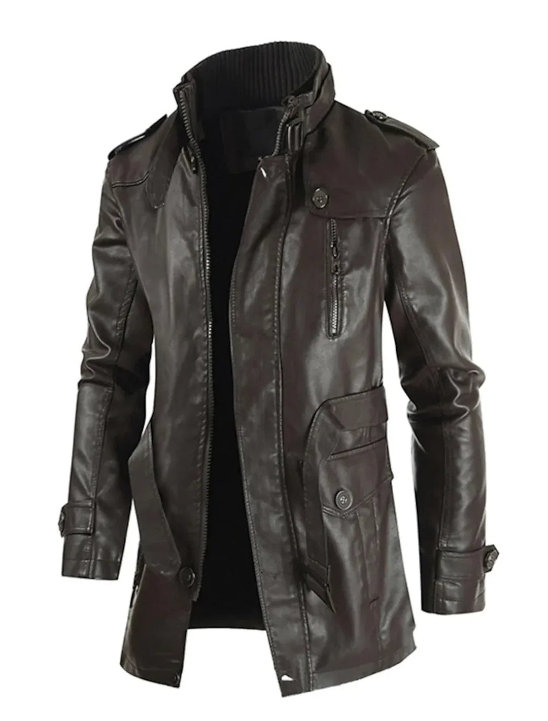 Classic Men's Brown Leather Jacket - Olytrend