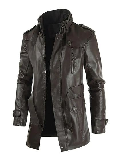 Classic Men's Brown Leather Jacket - Olytrend