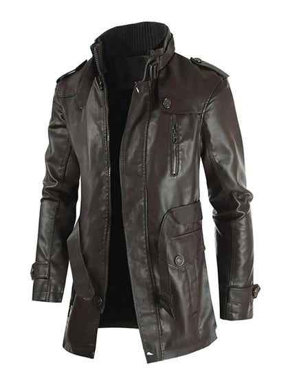 Classic Brown Mens Leather Jacket - Olytrend