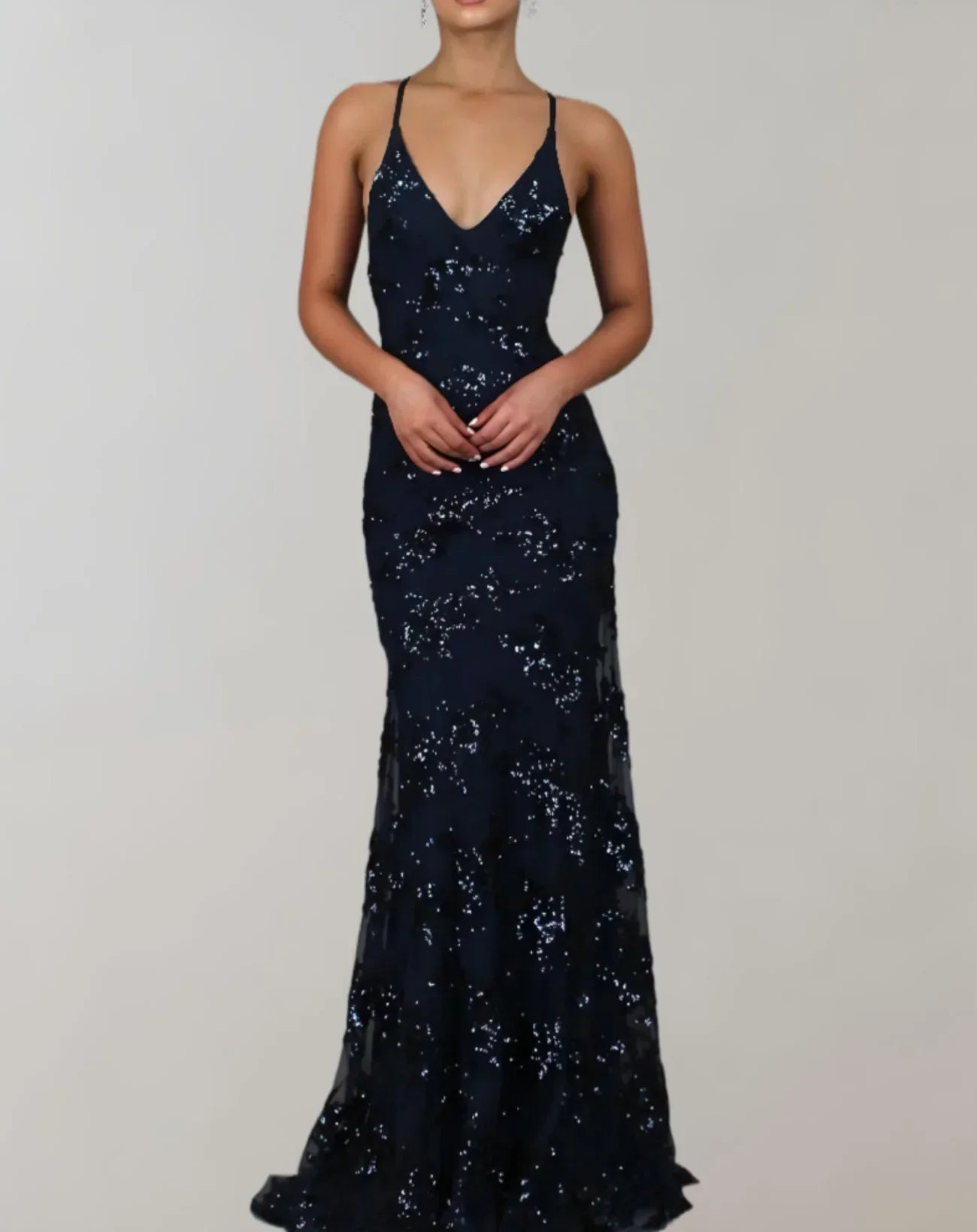 Women's Glamorous V Neck Sequin Party Dress - Nocini
