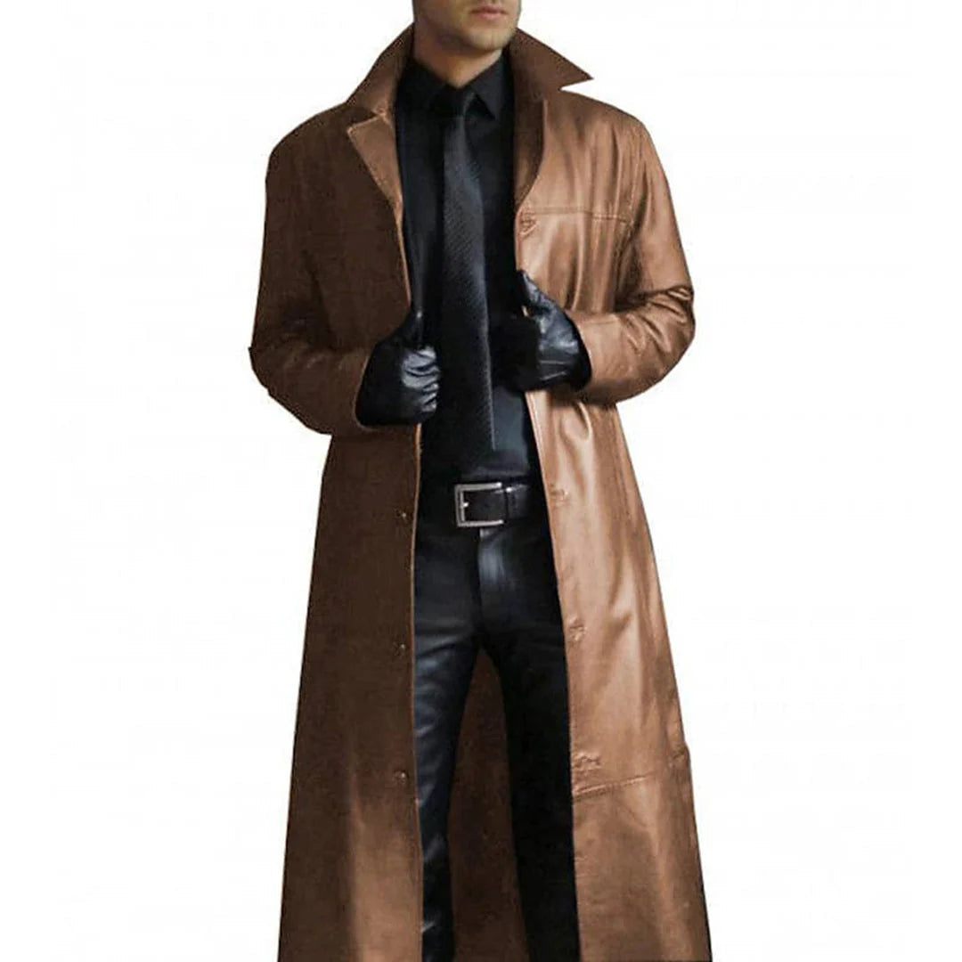 Classic Synthetic Leather Mens Parka Coat