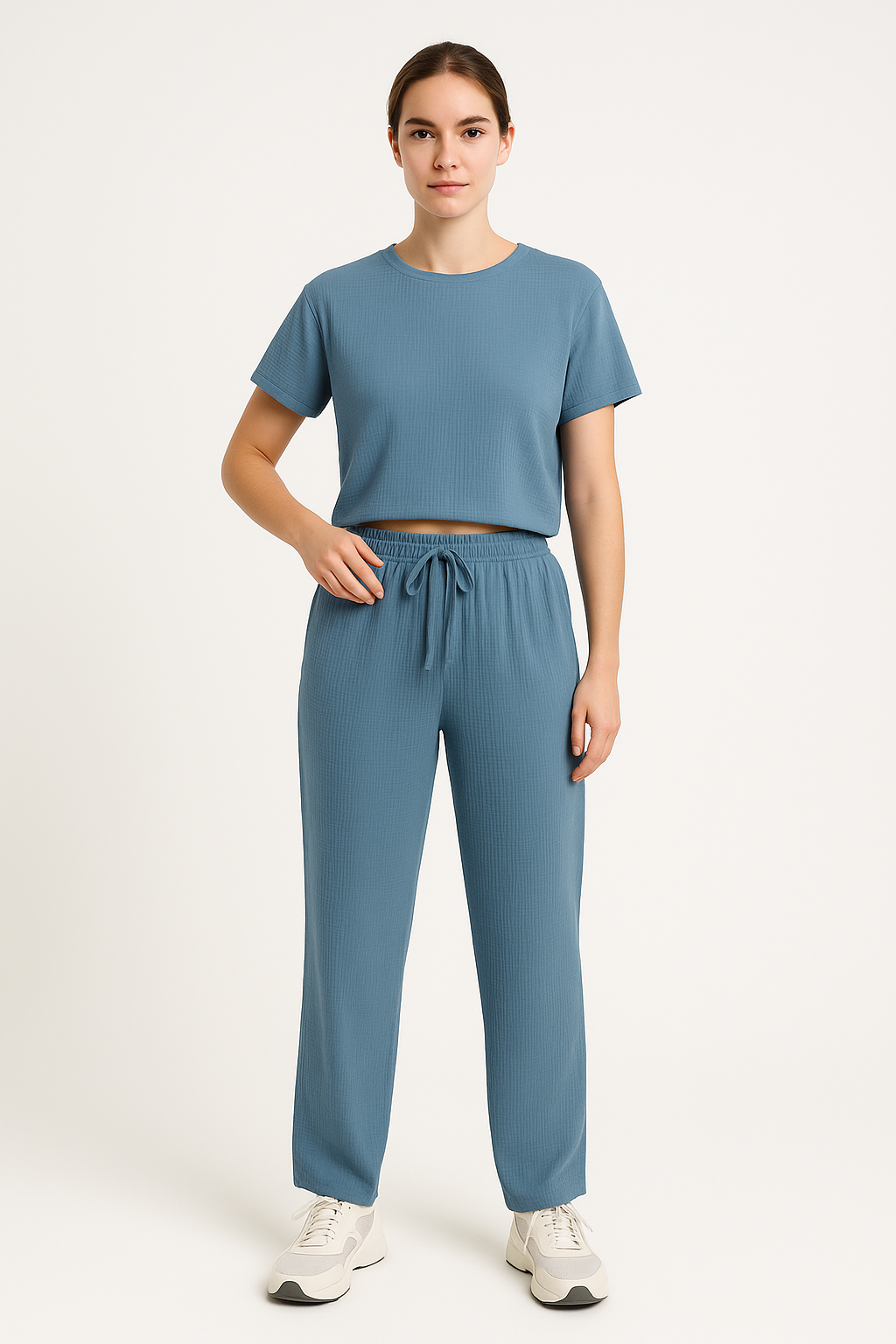 Comfy Women's Loungewear Set Short Top Wide Leg Pants - Nocini