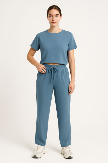 Comfy Women's Loungewear Set Short Top Wide Leg Pants - Nocini
