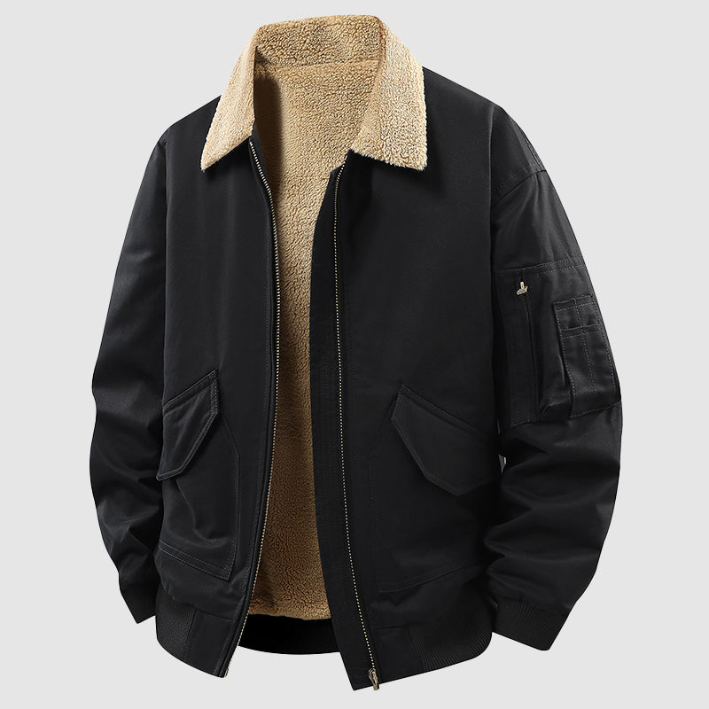 Warm Shearling Lined Zip Up Jacket - Nocini