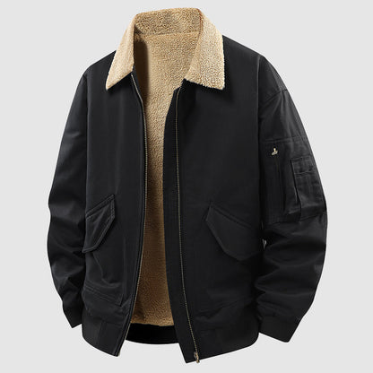 Warm Shearling Lined Zip Up Jacket - Nocini