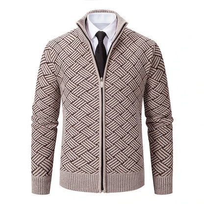 Cozy Wool Zip Up Geometric Pattern Cardigan - Nocini