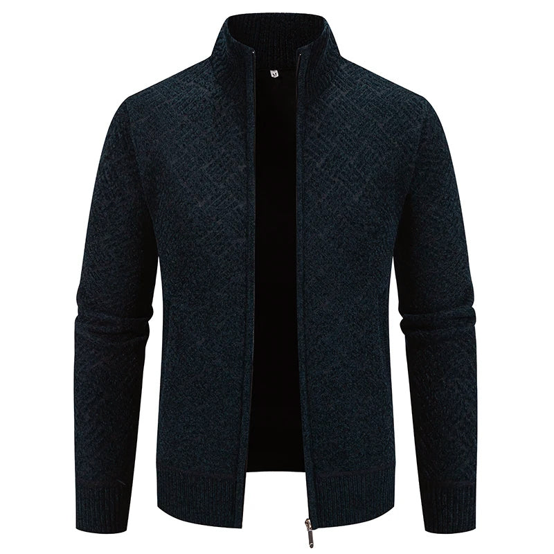 Cozy Wool Zip Up Geometric Pattern Cardigan