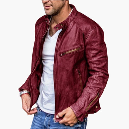 Leather Motorcycle Jacket with Classic Collar
